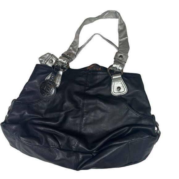 B. makowsky black hobo bag silver handle signature geniune leather - Picture 1 of 10